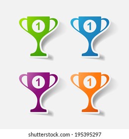 Paper clipped sticker: sports cup. Isolated illustration icon