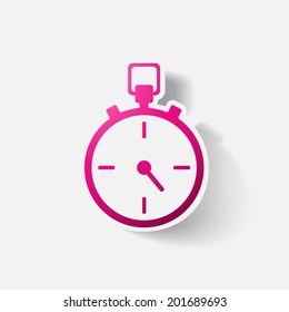 Paper clipped sticker: stopwatch. Isolated illustration icon