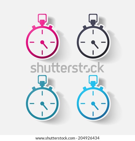 Paper clipped sticker: stopwatch. Isolated illustration icon