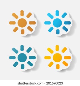 Paper clipped sticker: sun. Isolated illustration icon