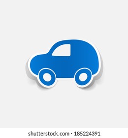 Paper clipped sticker: symbol car. Isolated illustration icon