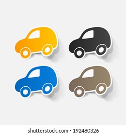 Paper clipped sticker: symbol car. Isolated illustration icon