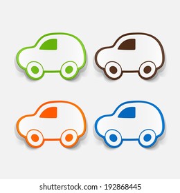 Paper clipped sticker: symbol car. Isolated illustration icon