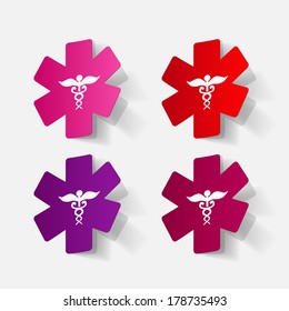 Paper clipped sticker: symbol medical care. Isolated illustration icon