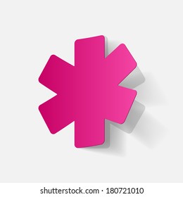 Paper clipped sticker: symbol medical care. Isolated illustration icon