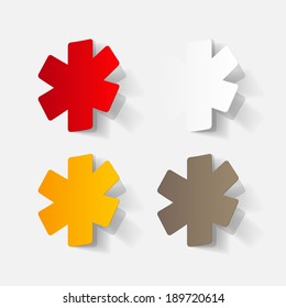 Paper clipped sticker: symbol medical care. Isolated illustration icon