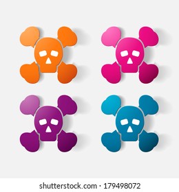 Paper clipped sticker: symbol poison skull and crossbones. Isolated illustration icon