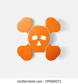 Paper clipped sticker: symbol poison skull and crossbones. Isolated illustration icon
