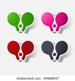 Paper clipped sticker: table tennis rackets. Isolated illustration icon