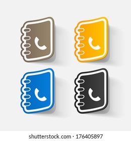 Paper clipped sticker: telephone directory. Isolated illustration icon