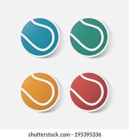 Paper clipped sticker: tennis ball. Isolated illustration icon