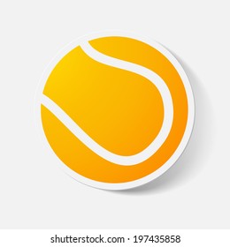 Paper clipped sticker: tennis ball. Isolated illustration icon