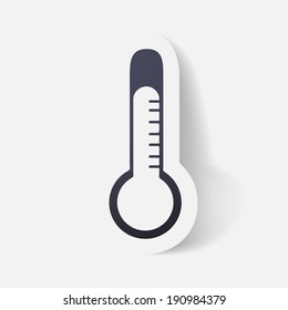 Paper clipped sticker: thermometer. Isolated illustration icon