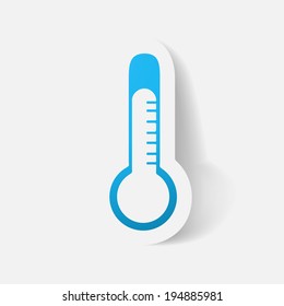 Paper clipped sticker: thermometer. Isolated illustration icon