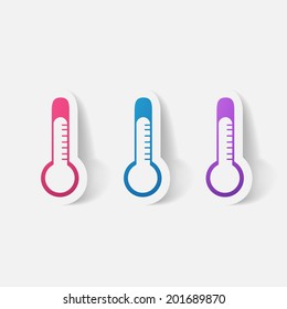 Paper clipped sticker: thermometer. Isolated illustration icon