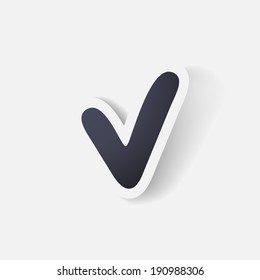 Paper clipped sticker: tick . Isolated illustration icon