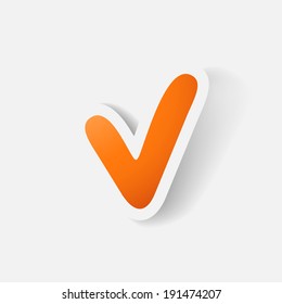 Paper clipped sticker: tick . Isolated illustration icon