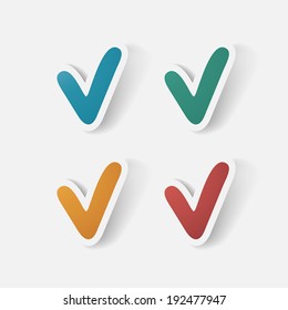 Paper clipped sticker: tick . Isolated illustration icon