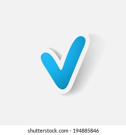 Paper clipped sticker: tick . Isolated illustration icon