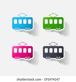 Paper clipped sticker: tram. Isolated illustration icon
