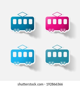 Paper clipped sticker: tram. Isolated illustration icon