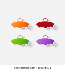 Paper clipped sticker: UFO. Isolated illustration icon