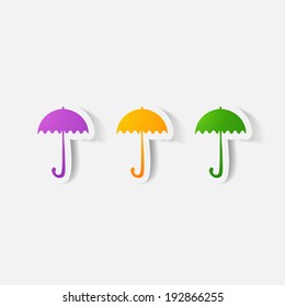 Paper clipped sticker: umbrella. Isolated illustration icon