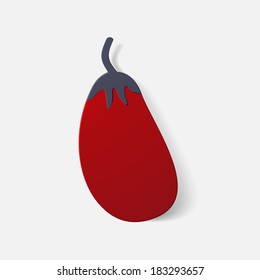 Paper clipped sticker: vegetable eggplant. Isolated illustration icon