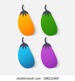 Paper clipped sticker: vegetable eggplant. Isolated illustration icon