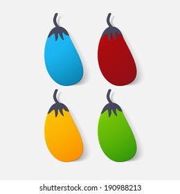 Paper clipped sticker: vegetable eggplant. Isolated illustration icon