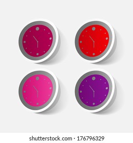 Paper clipped sticker: wall Clock. Isolated illustration icon