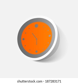 Paper clipped sticker: wall Clock. Isolated illustration icon