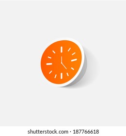 Paper clipped sticker: wall Clock. Isolated illustration icon