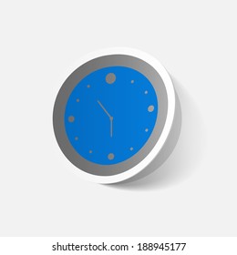 Paper clipped sticker: wall Clock. Isolated illustration icon