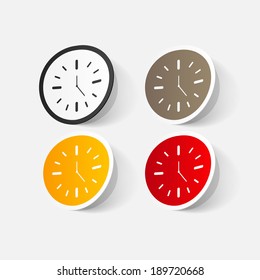 Paper clipped sticker: wall Clock. Isolated illustration icon