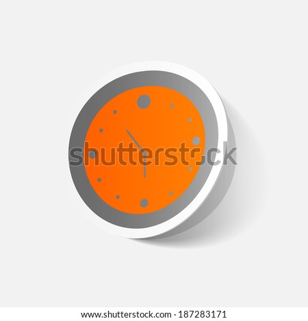 Paper clipped sticker: wall Clock. Isolated illustration icon