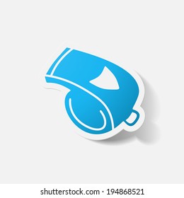 Paper clipped sticker: whistle. Isolated illustration icon