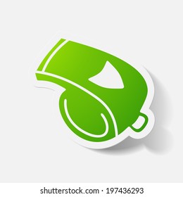 Paper clipped sticker: whistle. Isolated illustration icon
