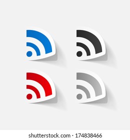 Paper clipped sticker: Wireless Network Symbol. Isolated illustration icon