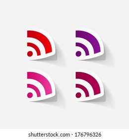 Paper clipped sticker: Wireless Network Symbol. Isolated illustration icon