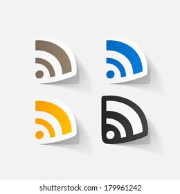 Paper clipped sticker: Wireless Network Symbol. Isolated illustration icon