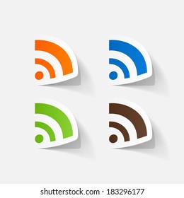 Paper clipped sticker: Wireless Network Symbol. Isolated illustration icon