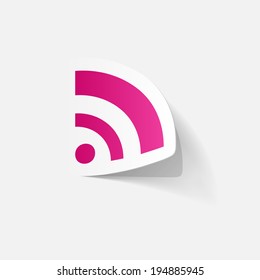 Paper clipped sticker: Wireless Network Symbol. Isolated illustration icon