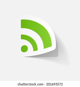 Paper clipped sticker: Wireless Network Symbol. Isolated illustration icon