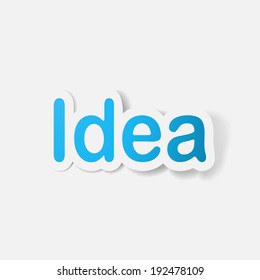 Paper clipped sticker: word idea. Isolated illustration icon