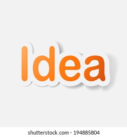 Paper clipped sticker: word idea. Isolated illustration icon