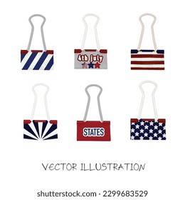 PAPER CLIPS 4th july theme. paper organizer, attachment Vector Illustration