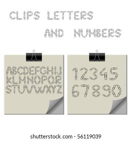paper clips alphabet, abstract composition against white background; vector art illustration