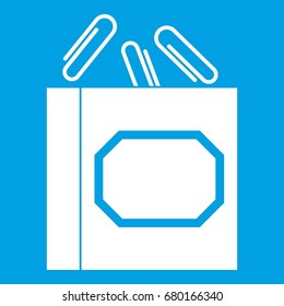 Paper clips box icon white isolated on blue background vector illustration