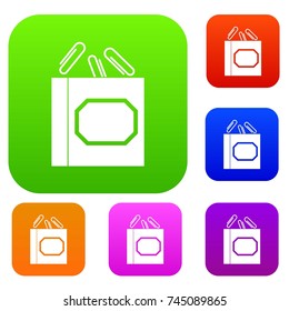 Paper clips box set icon color in flat style isolated on white. Collection sings vector illustration